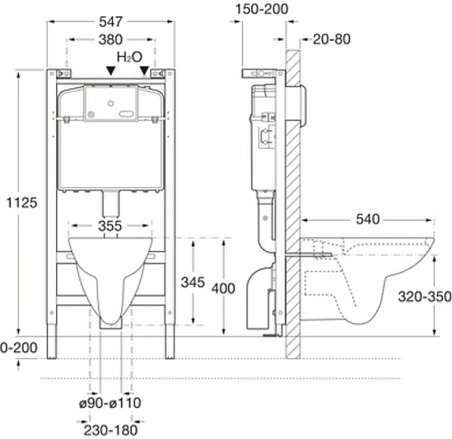 Комплект 4 в 1 Roca Debba Round Rimless 893104980