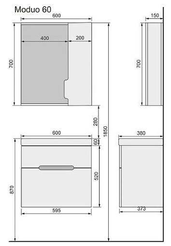 Тумба-умывальник подвесная Jorno Moduo Slim 60 белый Mod.01.60/P/W+S-UM-MOD6OSL/1