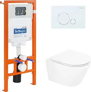 Комплект 5 в 1 BelBagno Tre BB8001CHR/SC/BB002-80/BB014-SR-BIANCO с кнопкой белый глянцевый Комплект 5 в 1 BelBagno Tre BB8001CHR/SC/BB002-80/BB014-SR-BIANCO с кнопкой белый глянцевый, 1