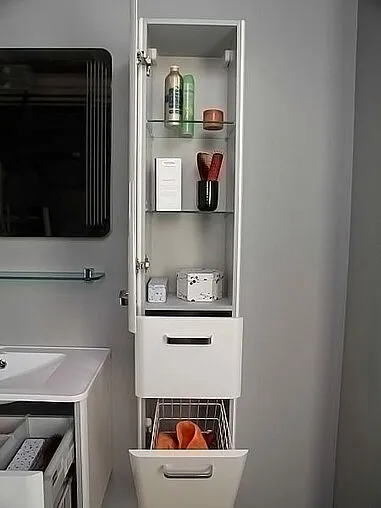 Шкаф-пенал подвесной с бельевой корзиной Aquaton Валенсия 35 L белый жемчуг 1A123803VAG3L