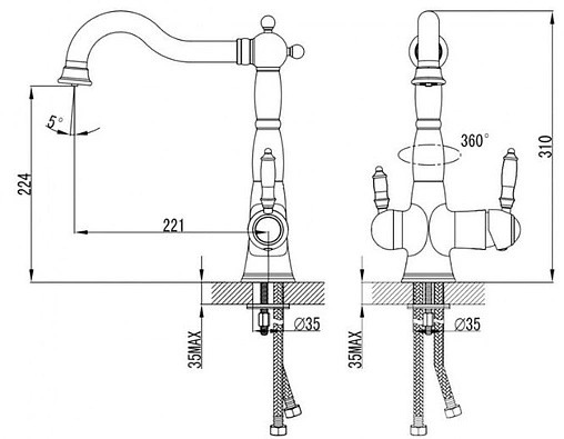 Смеситель для кухни с подключением к фильтру Lemark Villa бронза/белый LM4858B