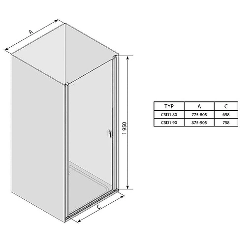 Дверь в нишу 800мм прозрачное стекло Ravak Chrome CSD1-80 0QV40100Z1