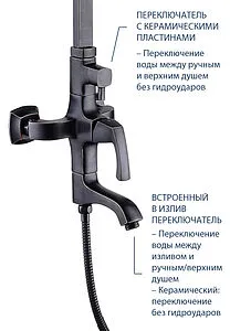 Душевая система со смесителем для ванны Lemark Nubira чёрная бронза LM6262ORB Душевая система со смесителем для ванны Lemark Nubira чёрная бронза LM6262ORB, 3