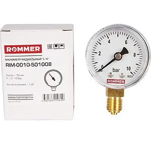 Манометр радиальный Rommer 50 мм 10 бар ¼&quot; RIM-0010-501008, 4