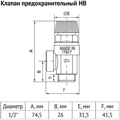 Клапан предохранительный ½&quot; 1.5 бар Uni-fitt 242G1522