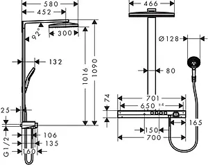 Душевая система с термостатом для душа Hansgrohe Rainmaker Select 460 3jet хром/белый 27106400 Душевая система с термостатом для душа Hansgrohe Rainmaker Select 460 3jet хром/белый 27106400, 2