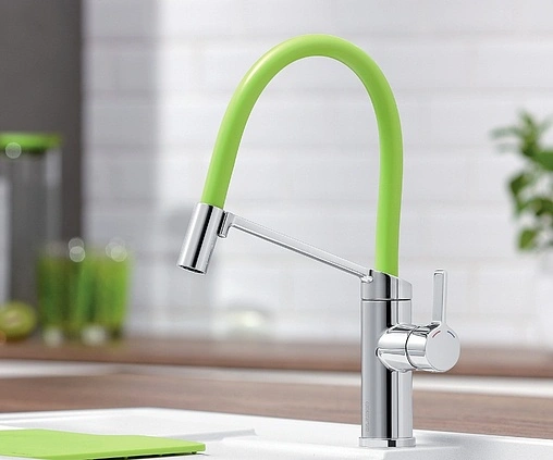 Смеситель для кухни с гибким изливом Blanco Viu-S 4 цветных съемных шланга хром/чёрный/зелёный/оранжевый/желтый 524813