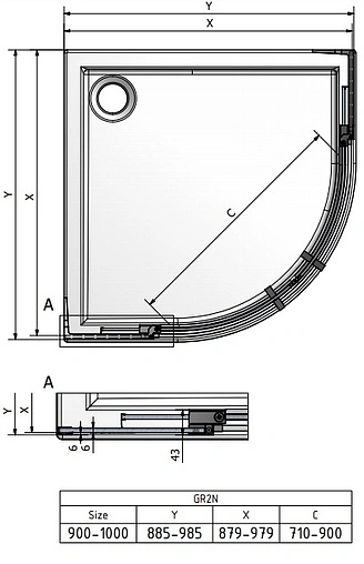 Душевое ограждение 900x900мм прозрачное стекло Roltechnik Elegant Neo Line GR2N/900 187-1000000-00-02