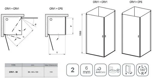 Душевая дверь 900мм прозрачное стекло Ravak Chrome CRV1-90 1QV70101Z1