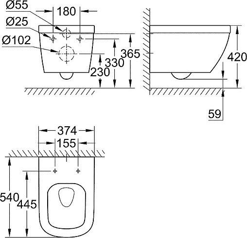 Унитаз подвесной безободковый Grohe Euro Ceramic белый 3932800H