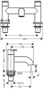 Смеситель на борт ванны на 2 отверстия Hansgrohe Vernis Blend чёрный матовый 71442670 Смеситель на борт ванны на 2 отверстия Hansgrohe Vernis Blend чёрный матовый 71442670, 2