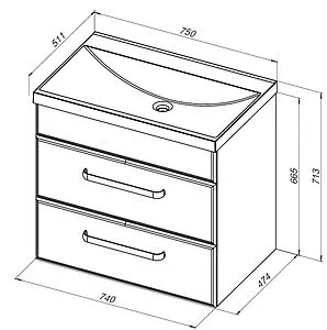 Тумба-умывальник Aquanet Лукка 75 белый 00302397+00281221, 2