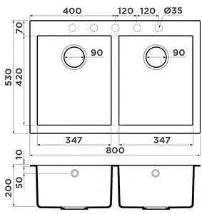 Мойка кухонная Omoikiri Bosen 80-2-BL черный 4993836, 2