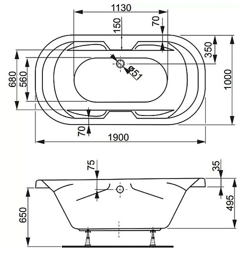 Ванна акриловая Vagnerplast Gaia 190x100 VPBA191GAI7X-04