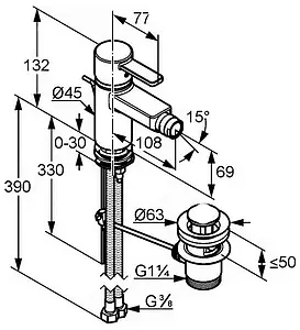 Смеситель для биде Kludi Zenta чёрный/хром 385308675 Смеситель для биде Kludi Zenta чёрный/хром 385308675, 2