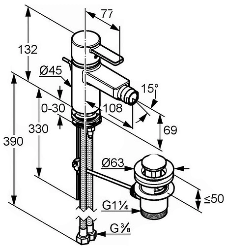 Смеситель для биде Kludi Zenta чёрный/хром 385308675