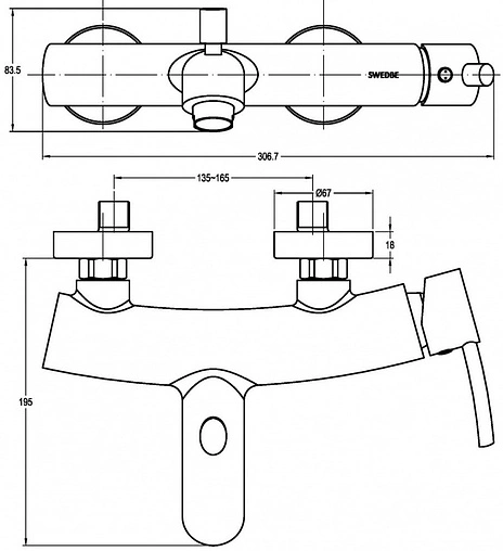 Смеситель для ванны Swedbe Saturn хром 1430