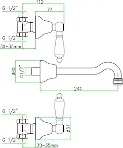 Смеситель для раковины из стены Fiore Coloniale хром 02CR0636, 2