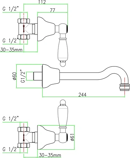 Смеситель для раковины из стены Fiore Coloniale хром 02CR0636