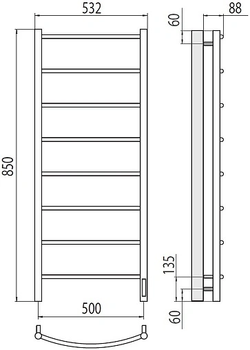 Полотенцесушитель электрический лесенка Terminus Классик П8 500х850 электро quick touch полированная сталь 4670078531360