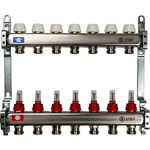 Группа коллекторная с расходомерами 7 отводов 1&quot;в/в x ¾&quot;ек Stout SMS 0917 000007, 1