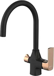 Смеситель для кухни с подключением к фильтру Lemark Ursus чёрный/золото LM7261BLR Смеситель для кухни с подключением к фильтру Lemark Ursus чёрный/золото LM7261BLR, 1