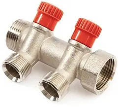 Коллектор регулирующий проходной 2 отвода красный ¾"в/н x ¾"ек General Fittings 630057N0505R2H