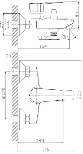 Смеситель для ванны Rossinka хром S35-31