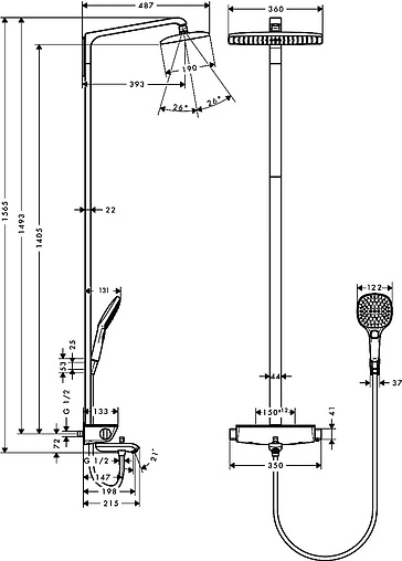 Душевая система с термостатом для ванны Hansgrohe Raindance Select E 360 1jet хром 27113000