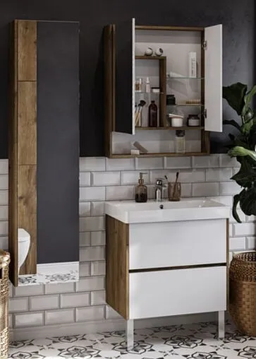 Шкаф-зеркало Aquaton Сканди 70 белый/дуб рустикальный 1A252202SDZ90