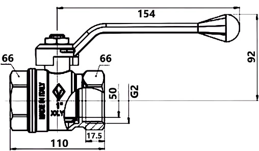 Кран шаровый 2"в x 2"в Bugatti New Jersey 09100017