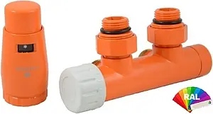 Узел нижнего подключения радиатора терморегулирующий угловой левый М22x1.5 x ¾"ек (½"н) Schlosser Duo-Plex инд.заказ по RAL 602100056.Ral, 3