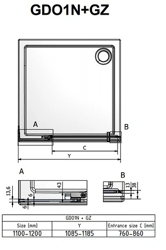 Дверь в нишу 1200мм прозрачное стекло Roltechnik Elegant Neo Line GDO1N+GZ/1200 188-1200000-00-02+190-0000000-00