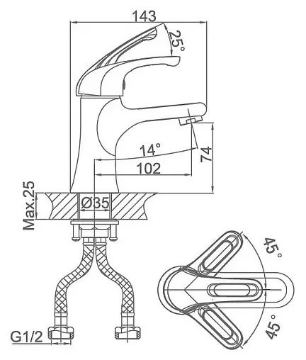 Смеситель для раковины D&amp;K Eucharius Rhein хром DA1372141