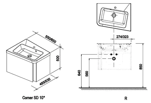 Тумба-умывальник подвесная Ravak 10° SD 65 R серый/белый X000000749+XJIP1165000