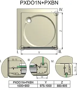 Душевое ограждение 1000x900мм прозрачное стекло Roltechnik Proxima Line PXDO1N+PXBN/1000*900 525-1000000-00-02+527-9000000-00-02 Душевое ограждение 1000x900мм прозрачное стекло Roltechnik Proxima Line PXDO1N+PXBN/1000*900 525-1000000-00-02+527-9000000-00-02, 2