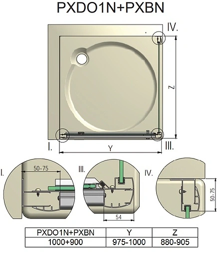 Душевое ограждение 1000x900мм прозрачное стекло Roltechnik Proxima Line PXDO1N+PXBN/1000*900 525-1000000-00-02+527-9000000-00-02