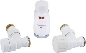 Комплект вентилей терморегулирующих угловых М22x1.5 x ½"н Schlosser Elegant Mini белый 603400041 Комплект вентилей терморегулирующих угловых М22x1.5 x ½"н Schlosser Elegant Mini белый 603400041, 1