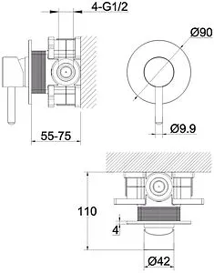 Смеситель для душа скрытого монтажа WHITECROSS Y black чёрный матовый Y1245BL, 2