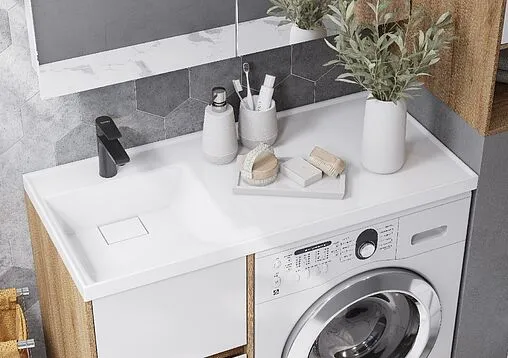 Тумба-умывальник напольная над стиральной машиной Aquaton Лондри 105 L дуб сантана/белый 1A2670K2LH0C0+