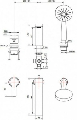Смеситель на борт ванны на 3 отверстия Vega Theos хром 91A1615122