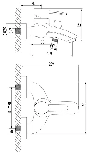 Смеситель для ванны Lemark Atlantiss хром LM3202C Смеситель для ванны Lemark Atlantiss хром LM3202C