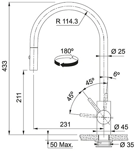 Смеситель для кухни с выдвижным изливом Franke Eos Neo нержавеющея сталь 115.0590.045
