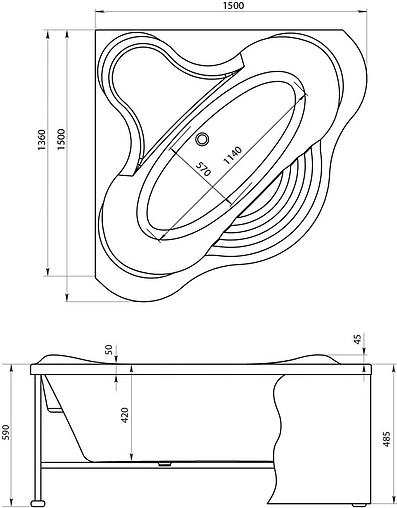 Ванна акриловая Aquanet Margarita 150x150 00204006