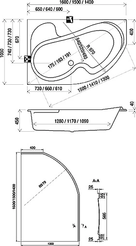 Ванна акриловая Ravak ROSA 140x105 P CV01000000