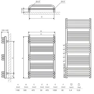 Полотенцесушитель электрический лесенка Terma Pola 1180x500 белый WLPAL118050 K916E1Е8, 2