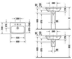 Раковина Duravit DuraStyle 60 белый 2319600000 Раковина Duravit DuraStyle 60 белый 2319600000, 2