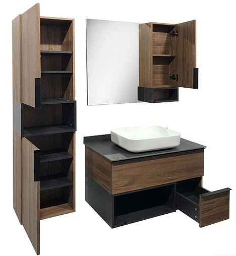 Тумба-умывальник подвесная Comforty Штутгарт 90 дуб тёмно-коричневый/чёрный 00-00002868CF