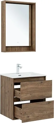 Тумба-умывальник подвесная Aquanet Милан 60 дуб рустикальный 00336377+00254363