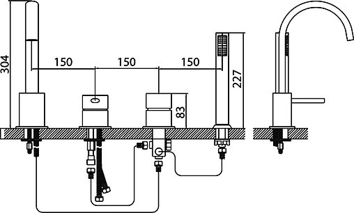 Смеситель на борт ванны на 4 отверстия Cezares Over хром OVER-BVD-01-Cr